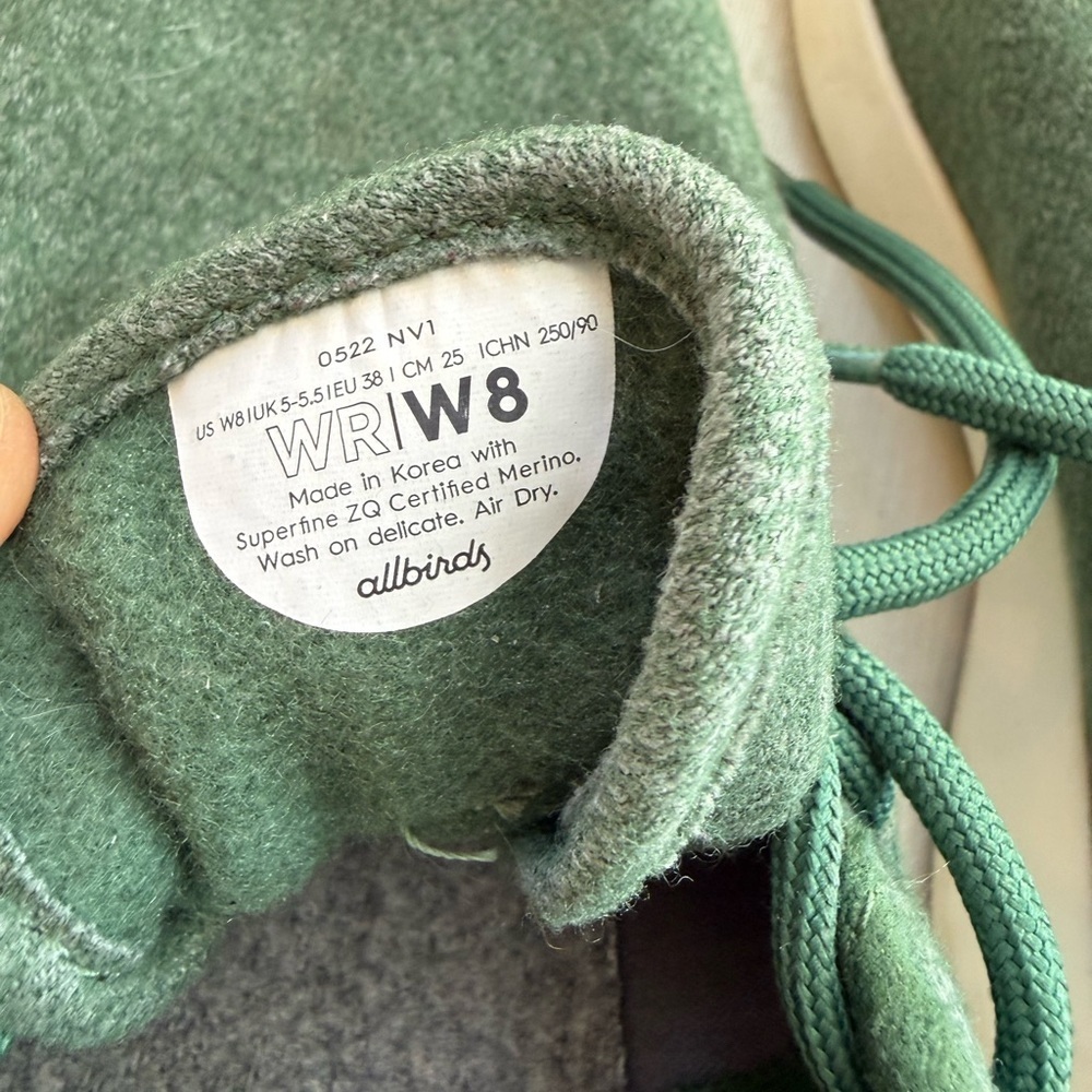 Allbirds Wool Runners merino wool color green lace up sneakers size 8 - Picture 8 of 8